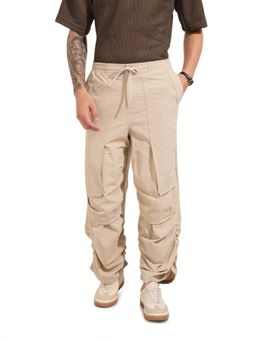 The Indian Garage Co - Men Baggy Fit Solid Mid-Rise Beige Trouser