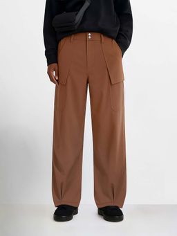 The Indian Garage Co - Men Loose Fit Solid Mid-Rise Brown Trouser