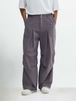The Indian Garage Co - Men Loose Fit Solid Mid-Rise Grey Trouser