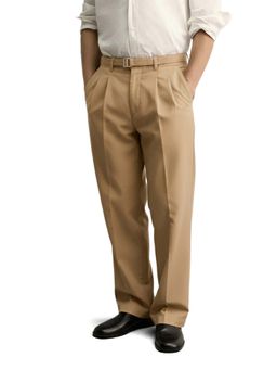 The Indian Garage Co - Men Relaxed Fit Solid Mid-Rise Gurkha Khaki Trouser With Belt