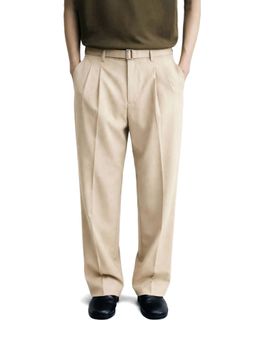 The Indian Garage Co - Men Relaxed Fit Solid Mid-Rise Gurkha Beige Trouser With Belt