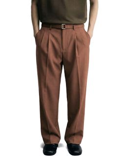 The Indian Garage Co - Men Relaxed Fit Solid Mid-Rise Gurkha Brown Trouser With Belt