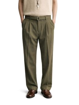 The Indian Garage Co - Men Relaxed Fit Solid Mid-Rise Gurkha Olive Trouser With Belt
