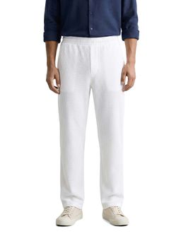 The Indian Garage Co - Men Relaxed Fit Textured Mid-Rise White Trouser