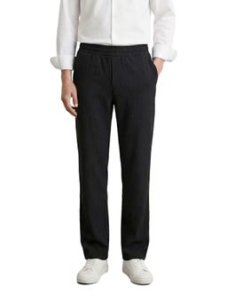 The Indian Garage Co - Men Relaxed Fit Textured Mid-Rise Black Trouser