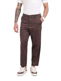 The Indian Garage Co - Men Relaxed Fit Solid Mid-Rise Brown Trouser