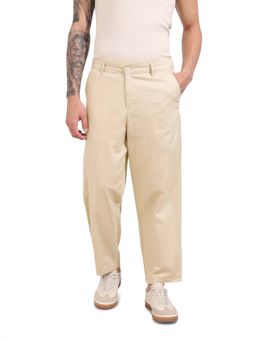 The Indian Garage Co - Men Relaxed Fit Solid Mid-Rise Cream Trouser