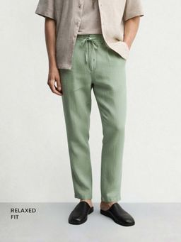 The Indian Garage Co - Men Relaxed Fit Solid Mid-Rise Green Trouser