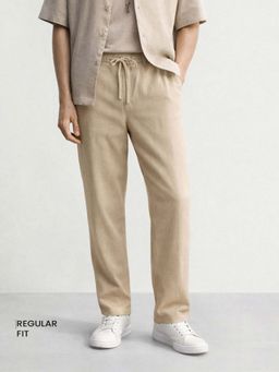 The Indian Garage Co - Men Regular Fit Solid Mid-Rise Khaki Trouser