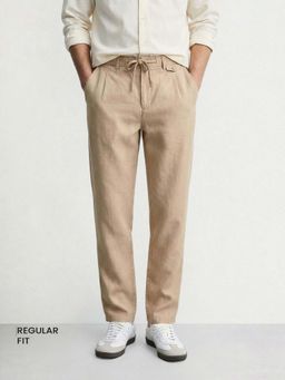 The Indian Garage Co - Men Regular Fit Solid Mid-Rise Beige Trouser