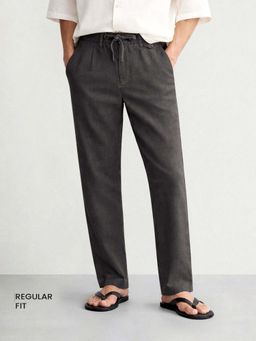 The Indian Garage Co - Men Regular Fit Solid Mid-Rise Grey Trouser