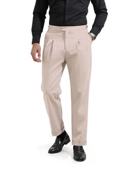 The Indian Garage Co - Men Relaxed Fit Solid Mid-Rise Gurkha Beige Trouser