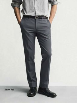 The Indian Garage Co - Men Slim Fit Solid Mid-Rise Grey Chinos