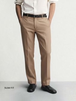 The Indian Garage Co - Men Slim Fit Solid Mid-Rise Brown Chinos