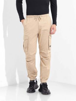 The Indian Garage Co - Men Relaxed Fit Solid Mid-Rise Beige Cargo