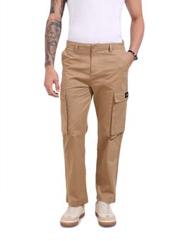 The Indian Garage Co - Men Relaxed Fit Solid Mid-Rise Khaki Cargo