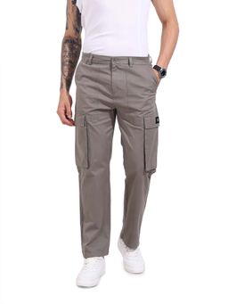 The Indian Garage Co - Men Relaxed Fit Solid Mid-Rise Grey Cargo