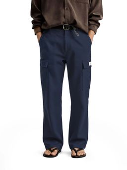 The Indian Garage Co - Men Relaxed Fit Solid Mid-Rise Blue Cargo