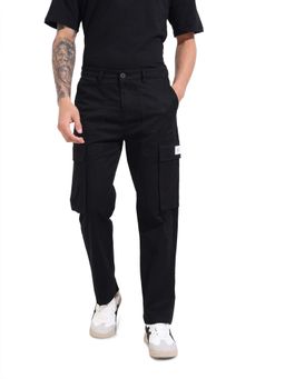 The Indian Garage Co - Men Relaxed Fit Solid Mid-Rise Black Cargo