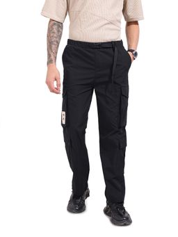 The Indian Garage Co - Men Relaxed Fit Textured Mid-Rise Black Cargo
