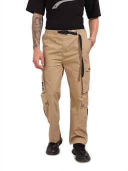 The Indian Garage Co - Men Relaxed Fit Textured Mid-Rise Khaki Cargo