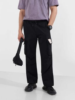 The Indian Garage Co - Men Baggy Fit Textured Mid-Rise Black Cargo