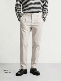 The Indian Garage Co - Men Relaxed Fit Solid Mid-Rise Beige Trouser