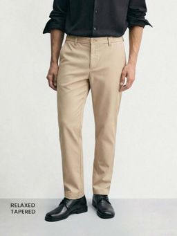 The Indian Garage Co - Men Relaxed Fit Solid Mid-Rise Beige Trouser