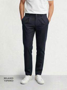 The Indian Garage Co - Men Relaxed Fit Solid Mid-Rise Navy Blue Trouser