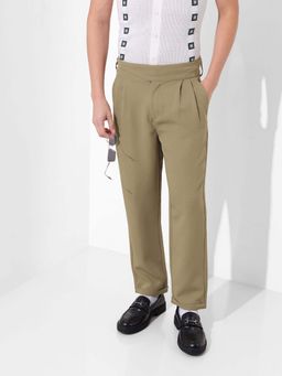 The Indian Garage Co - Men Regular Fit Solid Mid-Rise Gurkha Beige Trouser