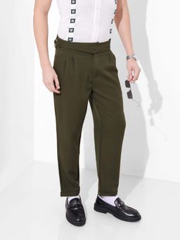 The Indian Garage Co - Men Regular Fit Solid Mid-Rise Gurkha Olive Trouser