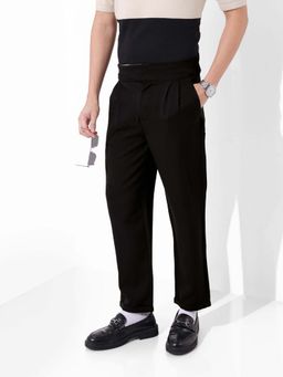 The Indian Garage Co - Men Regular Fit Solid Mid-Rise Gurkha Black Trouser