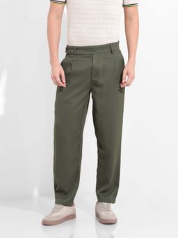 The Indian Garage Co - Men Regular Fit Solid Mid-Rise Gurkha Olive Trouser