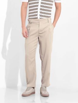 The Indian Garage Co - Men Regular Fit Solid Mid-Rise Gurkha Grey Trouser