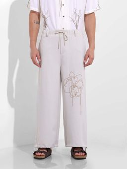 The Indian Garage Co - Men Straight Fit Embroidered Mid-Rise White Trouser