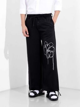 The Indian Garage Co - Men Straight Fit Embroidered Mid-Rise Black Trouser