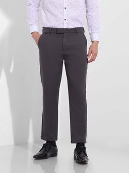 The Indian Garage Co - Men Slim Fit Solid Mid-Rise Dark Grey Trouser