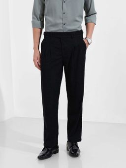 The Indian Garage Co - Men Relaxed Fit Textured Mid-Rise Gurkha Black Trouser