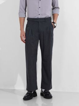 The Indian Garage Co - Men Relaxed Fit Textured Mid-Rise Gurkha Grey Trouser