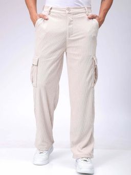 The Indian Garage Co - Men Baggy Fit Textured Mid-Rise White Cargo