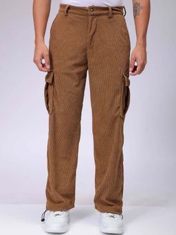 The Indian Garage Co - Men Baggy Fit Textured Mid-Rise Brown Cargo