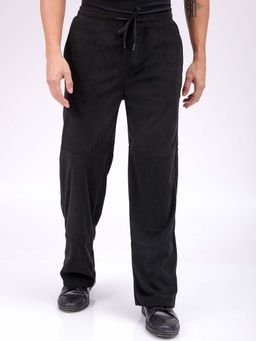 The Indian Garage Co - Men Relaxed Fit Textured Mid-Rise Black Trouser