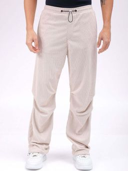 The Indian Garage Co - Men Baggy Fit Textured Mid-Rise White Trouser