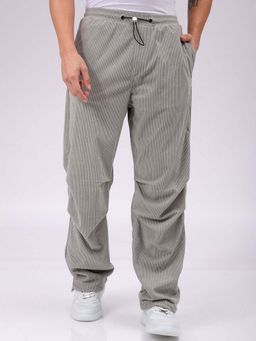 The Indian Garage Co - Men Baggy Fit Textured Mid-Rise Grey Trouser