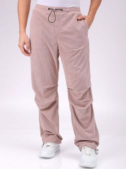 The Indian Garage Co - Men Baggy Fit Textured Mid-Rise Purple Trouser