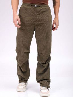 The Indian Garage Co - Men Baggy Fit Textured Mid-Rise Olive Trouser