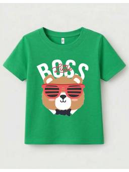 KAVEE - Pure Cotton Biowashed Half Sleeves Boss Text and Bear Printed T-shirt