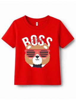 KAVEE - Pure Cotton Biowashed Half Sleeves Boss Text and Bear Printed T-shirt