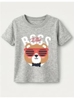 KAVEE - Pure Cotton Biowashed Half Sleeves Boss Text and Bear Printed T-shirt