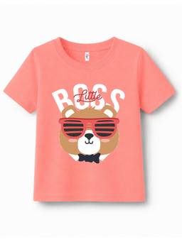 KAVEE - Pure Cotton Biowashed Half Sleeves Boss Text and Bear Printed T-shirt